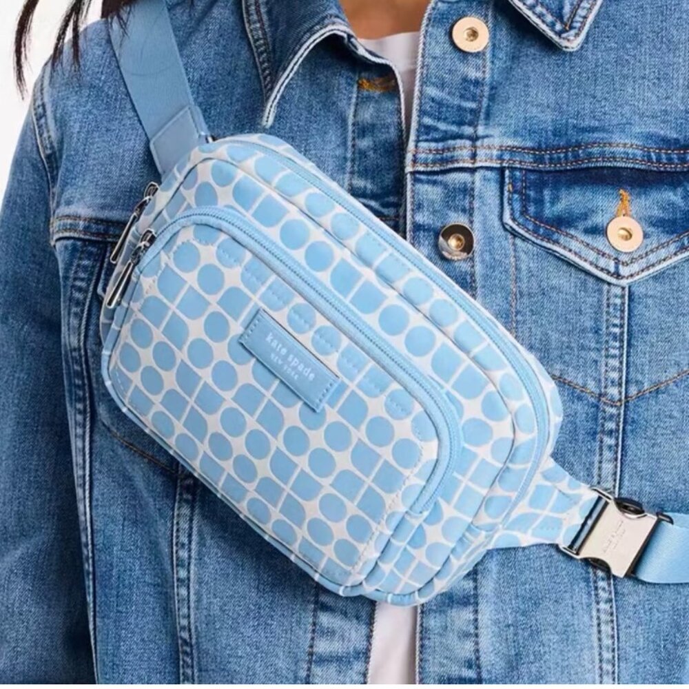 Kate Spade Noel Jacquarded Fabric Belt Bag Crossbody Dustbag Blue Preppy New